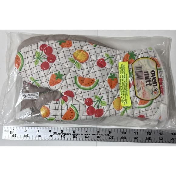 Vtg Skilcraft Fruit Oven Mitt Pot Holder Set 4pcs Vibrant Fruit Original Package - Picture 8 of 9
